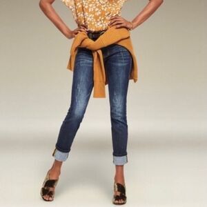 CAbi High Straight Jeans Distressed Dark Wash High Waist 4 Style #3561